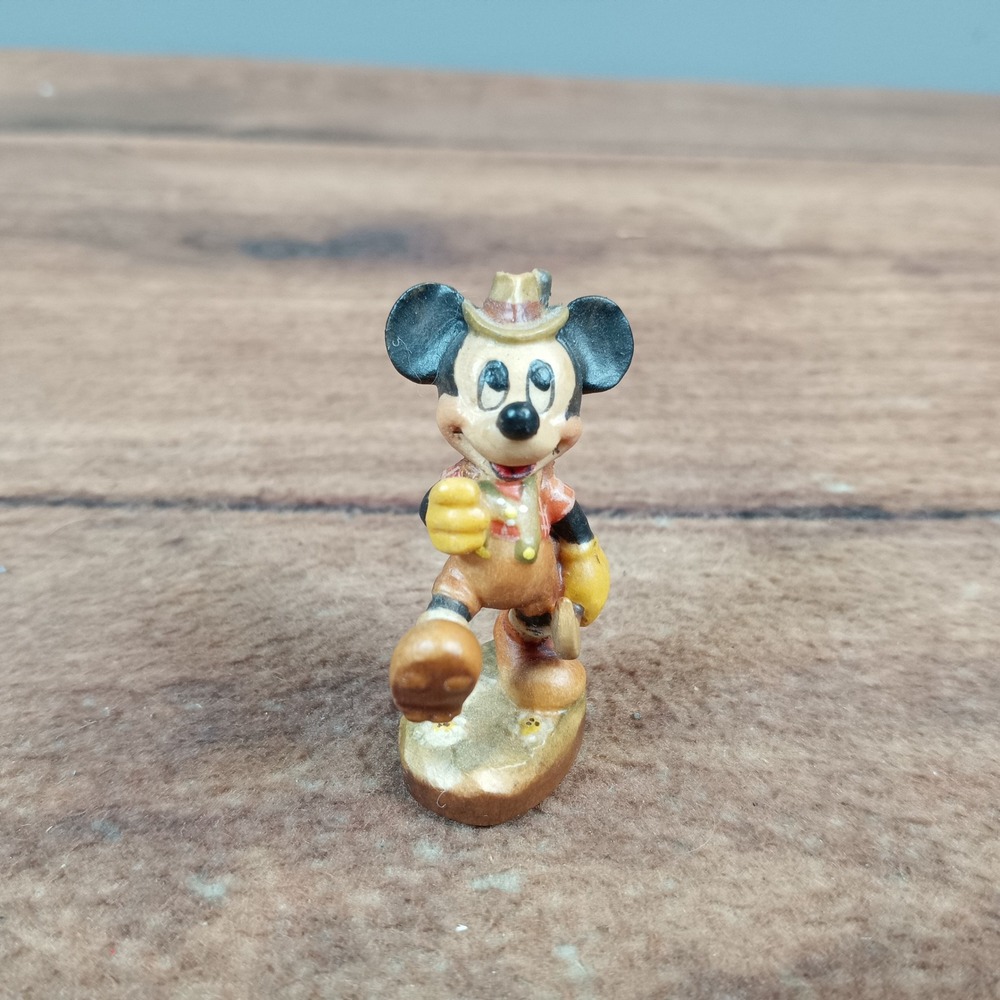 ANRI Disney Mickey Mouse Hiker Hand Carved Wood Figurine Italy Vintage